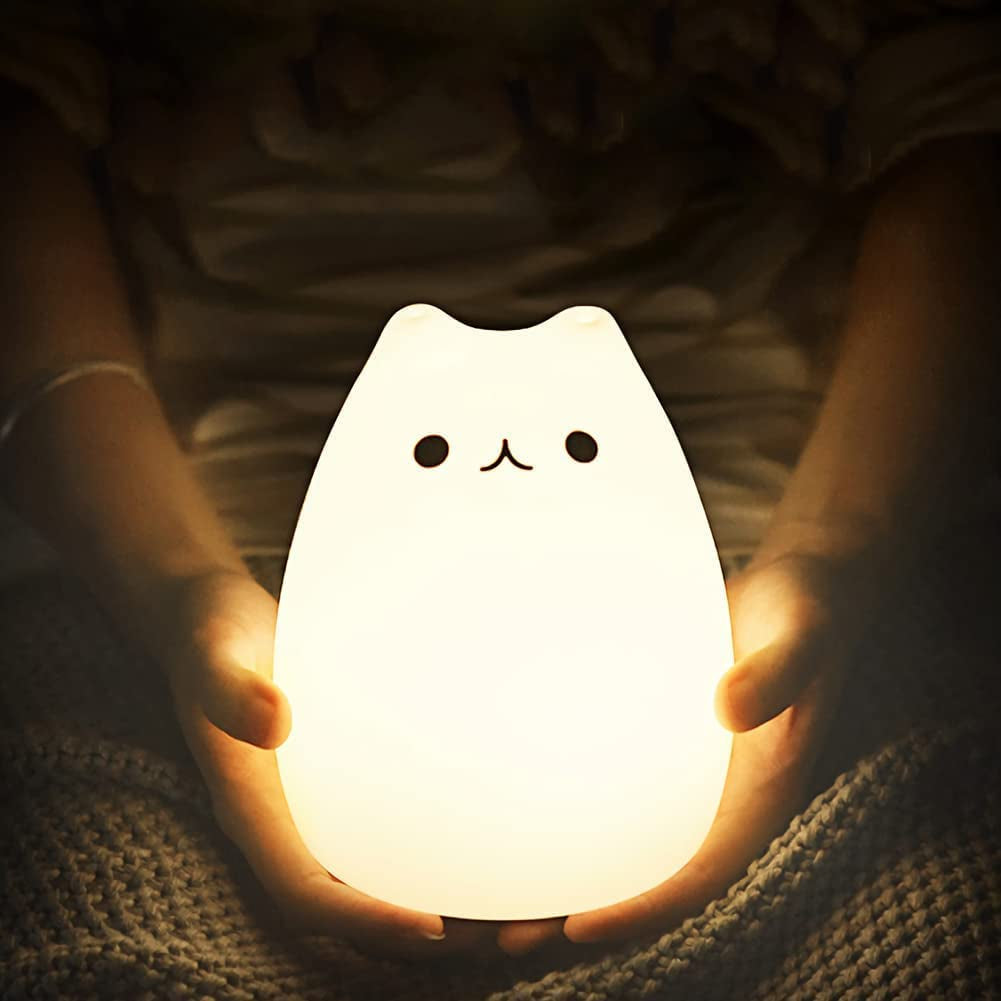 Cat Lamp, Remote Control Silicone Kitty Night Light for Kids Toddler Baby Girls Rechargeable Cute Kawaii Nightlight , White , 4 Piece Set